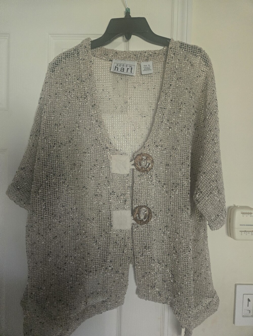 Keren Hart Beige Open-Knit Short Sleeve Cardigan Sweater
